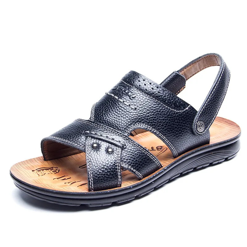 

Famous brand breathable non-slip spring and summer leather casual beach sandals leather thick bottom sandals and slippers men