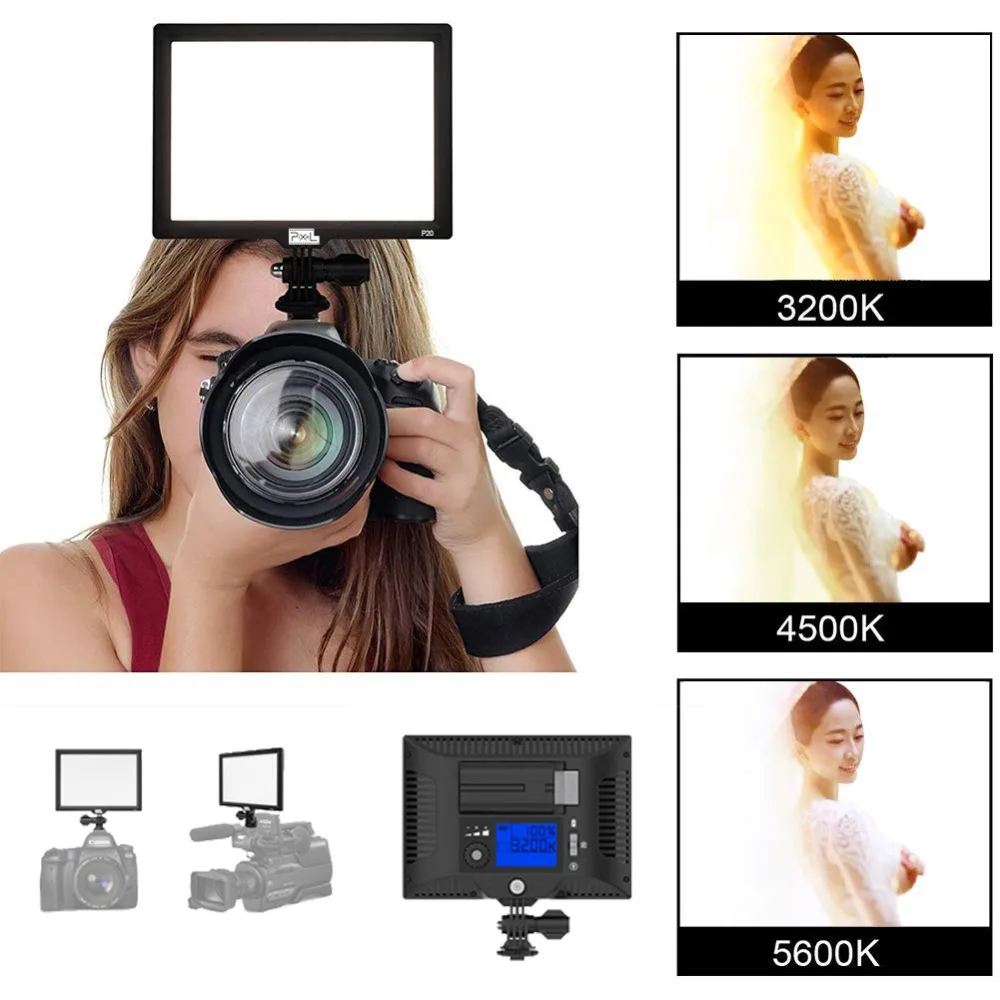 

PixeL P20 LCD Lighting Studio LED Light For Video Bi-Color 3200K-5600K & Dimmable Adjustable Luminance for DSLR Cameras