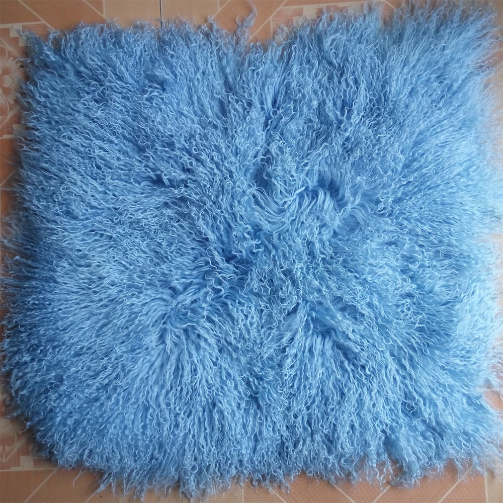 

Real blue mongolian Fur Cushion Cover Decorative Throw Pillows Tibetan Fur Pillow Covers Sheepskin Pillowcases Almofadas