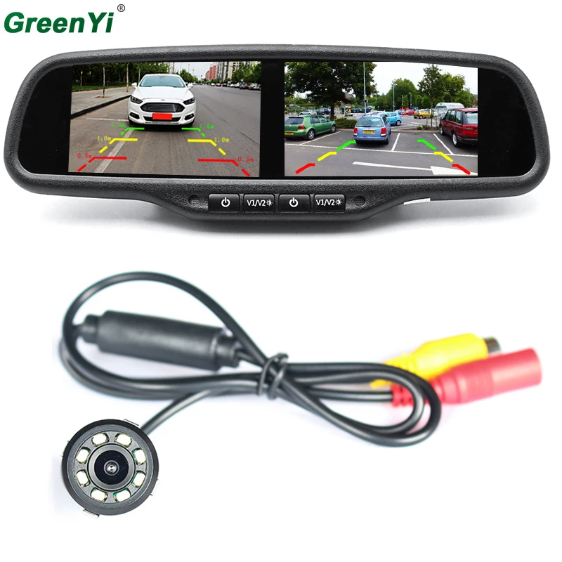 

4.3" Dual 800*480 Screen Car Rear View Mirror Monitor Video Player With 8 LED lights Car Reverse Rearview Backup Parking Camera