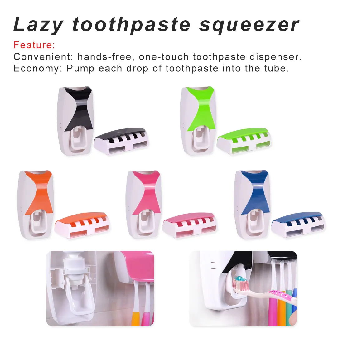 

Home Bathroom Automatic Toothpaste Dispenser + 5pcs Toothbrush Holder Set Family Set Wall Mount Rack