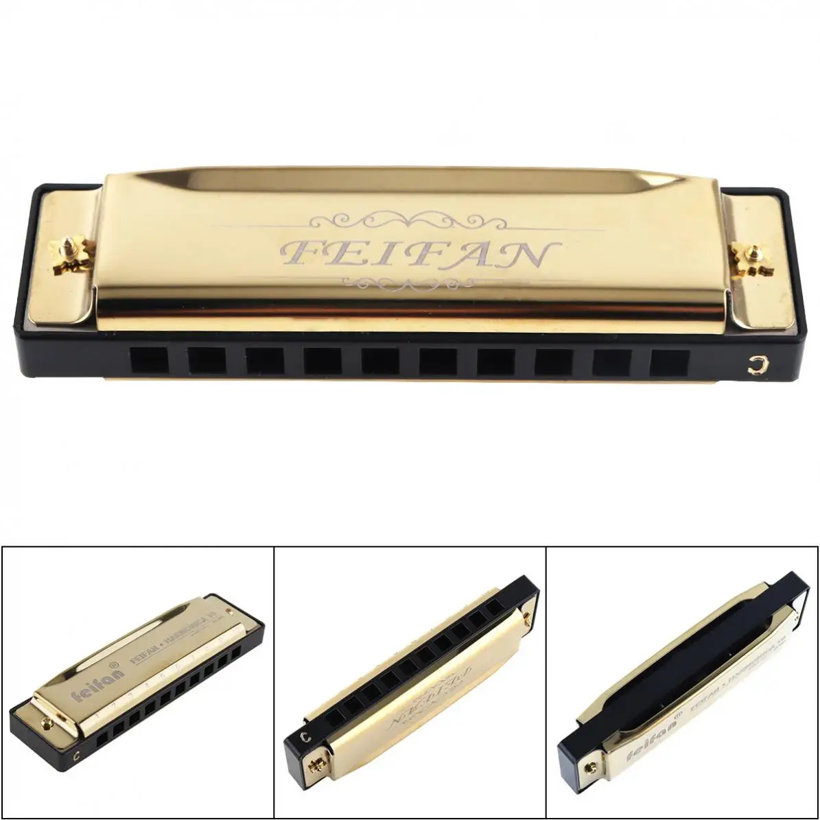 Buy 10 Holes 20 Tone C Key Matte Gold Harmonica Blues