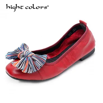 

2019 Autumn Women Flats Shoes Women Genuine Leather Shoes Ladies Fur Slip On Ballet Flats Loafers Female Ballerina