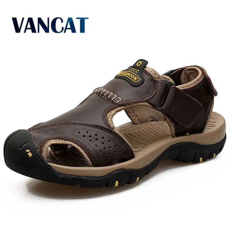 Vancat 2019 الصيف جلد طبيعي في الهواء الطلق أحذية رجالي الرجال الصنادل للذكور حذاء كاجوال المياه المشي الشاطئ Sandalias صندل Vancat 2019 الصيف جلد طبيعي في الهواء الطلق أحذية رجالي الرجال الصنادل للذكور حذاء كاجوال المياه المشي الشاطئ Sandalias صندل
