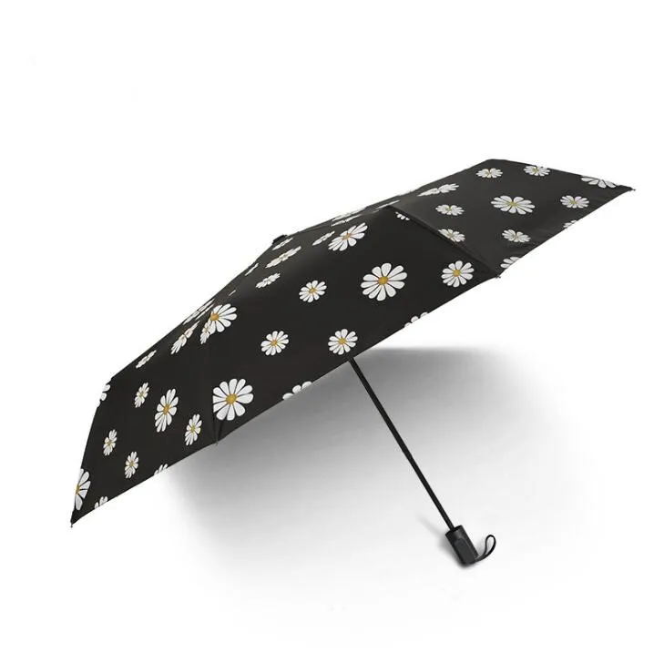 Techome белый цветок складной солнечный и дождливый женский ветрозащитные Зонты черное покрытие солнцезащитный зонтик дождь женская девушка зонтик