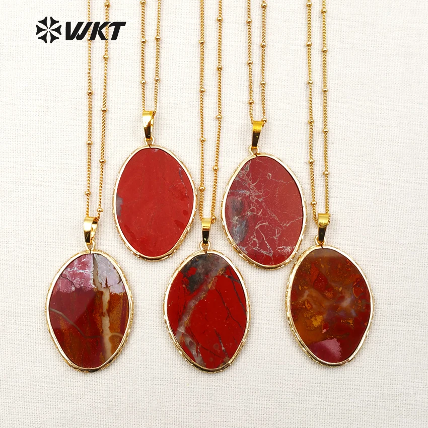 WT N1101 hot sale stone necklace oval shape pendant with gold metal