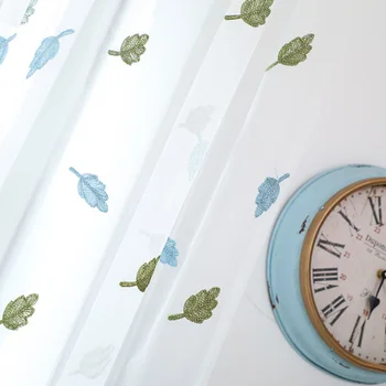 

Pastoral Style Fresh Leaves Embroidery Sheer for Living Room Kitchen Window Screen Tulle Curtains for Bedroom Simple Yarn Custom