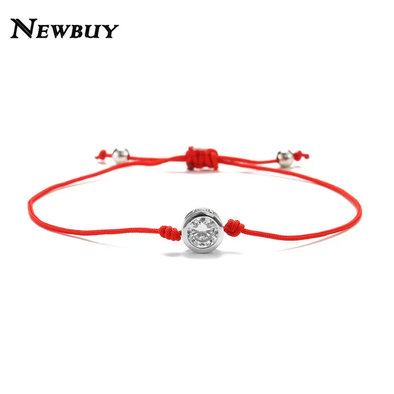 

NEWBUY Simple 6mm Micro Pave AAA+ CZ Stone Small Round Charm Bracelet Handmade Lucky Red String Bracelets For Women Jewelry Gift