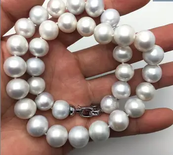 

classic 12-14mm south sea round white pearl necklace 18inch 925s KKK
