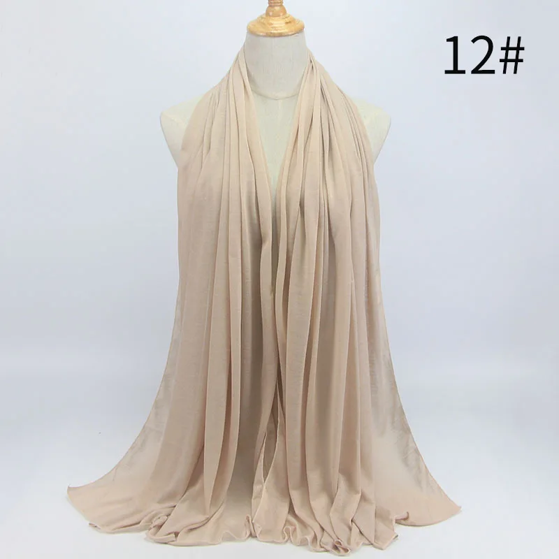 85*180 см мусульманский хиджаб из Джерси шарф для женщин исламский мягкий хлопковый платок femme musulman простые шали и палантин хиджаб турабан - Цвет: 12
