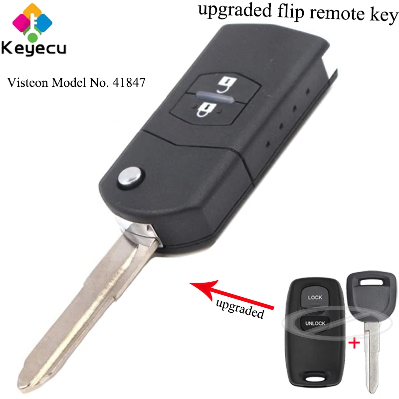 

KEYECU Upgraded Flip Remote Control Car Key - 2 Buttons& 433MHz& 4D63 Chip - FOB for Mazda RX8 2003-2011 Visteon Model No. 41847
