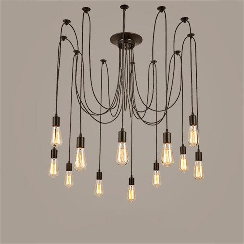 Creative Big Spider Black Pendant Lamp Vintage Loft Industrial Wind E27 Multi-head Pendant Light For Living Room Restaurants Bar Creative Big Spider Black Pendant Lamp Vintage Loft Industrial Wind E27 Multi-head Pendant Light For Living Room Restaurants Bar