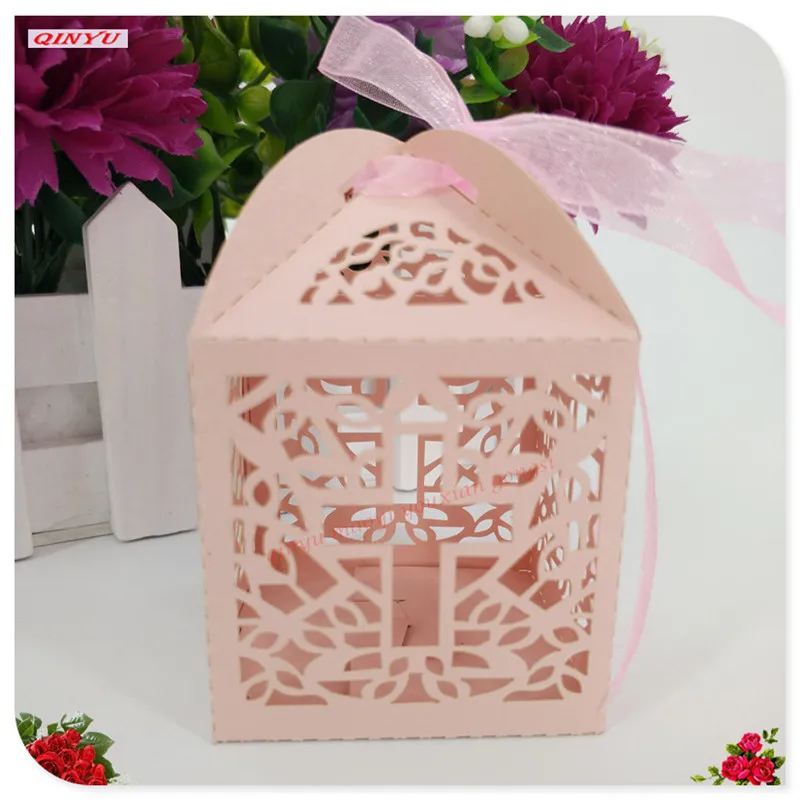 10Pcsset  Cross shape Laser Cut Hollow Carriage Favors Gifts Candy Boxes With Ribbon Baby Shower Wedding Party Supplies 5Z (26)