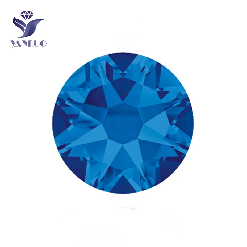

YANRUO #2088HF SS20 Capri Blue 1440Pcs 8 Big 8 Small Flat Back Crystal Rhinestone Hot Fix Strass Loose Stone For Clothes
