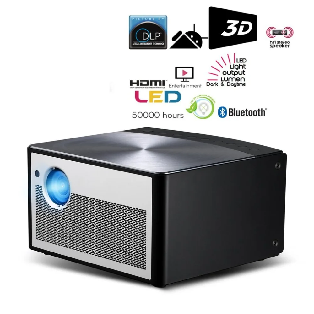 

720p Projector DLP 900ANSI Lumens 3+16GB LED 300" FOR Android/OS Stereo WiFi Bluetooth TV Screenless Immersive Home Theater