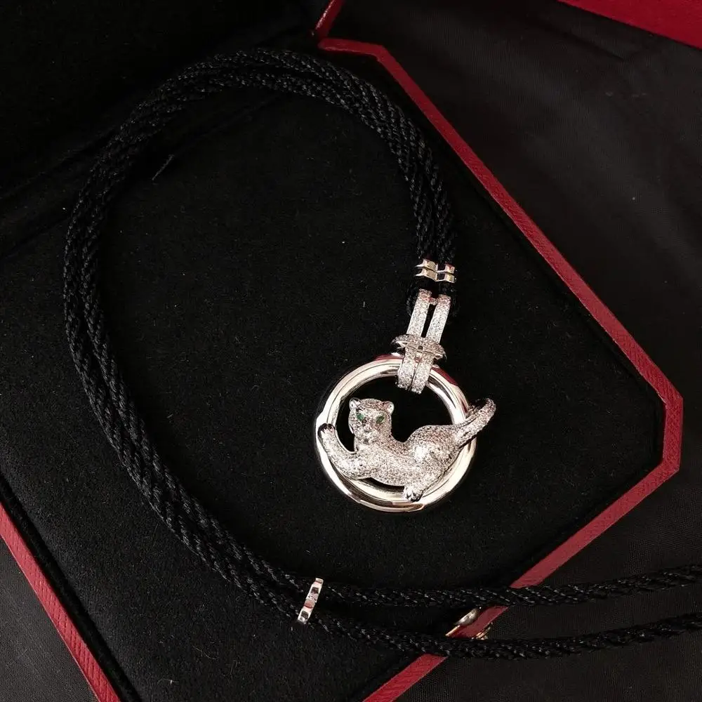 

Hot goods s925 sterling silver, luxury jewelry, Leopard pendant, woolen chain, hip hop, punk, classic couple necklace