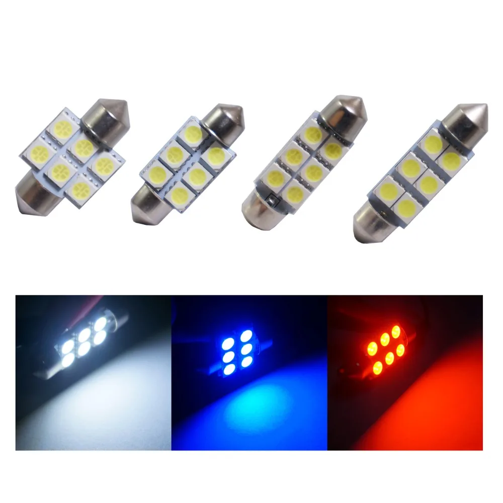 

100pcs Festoon C3W C5W C10W White Red blue Car LED Bulbs 31mm 36mm 39mm 41mm Auto lamp Interior light License plate lights 12V