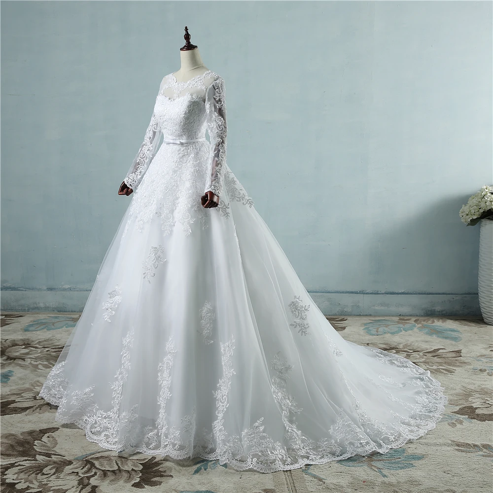 long sleeve bridal gowns ZJ9065 New Arrival 2019 Long Sleeve Wedding Dresses Sheer Tulle Back Sexy Bride Dresses Wedding Gowns Pearls Princess sexy wedding dresses