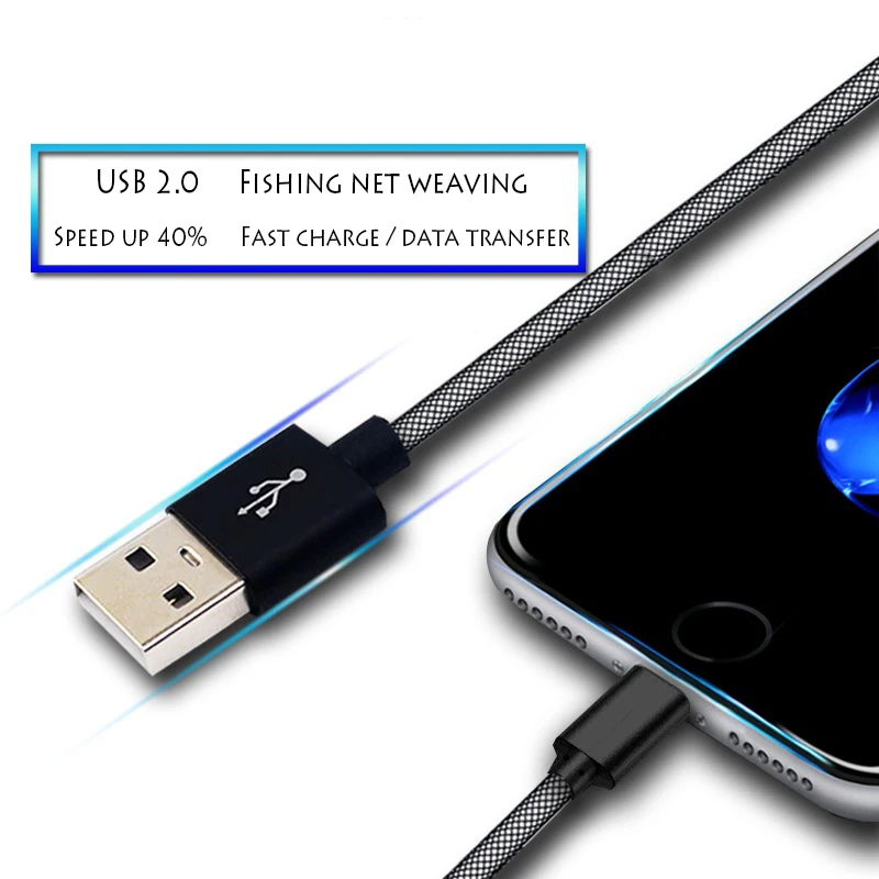 

USB Phone Cable Charger for iphone Lightning Cable Fast USB Charging for iPad iOS Data Charging Alloy Nylon 2A Line
