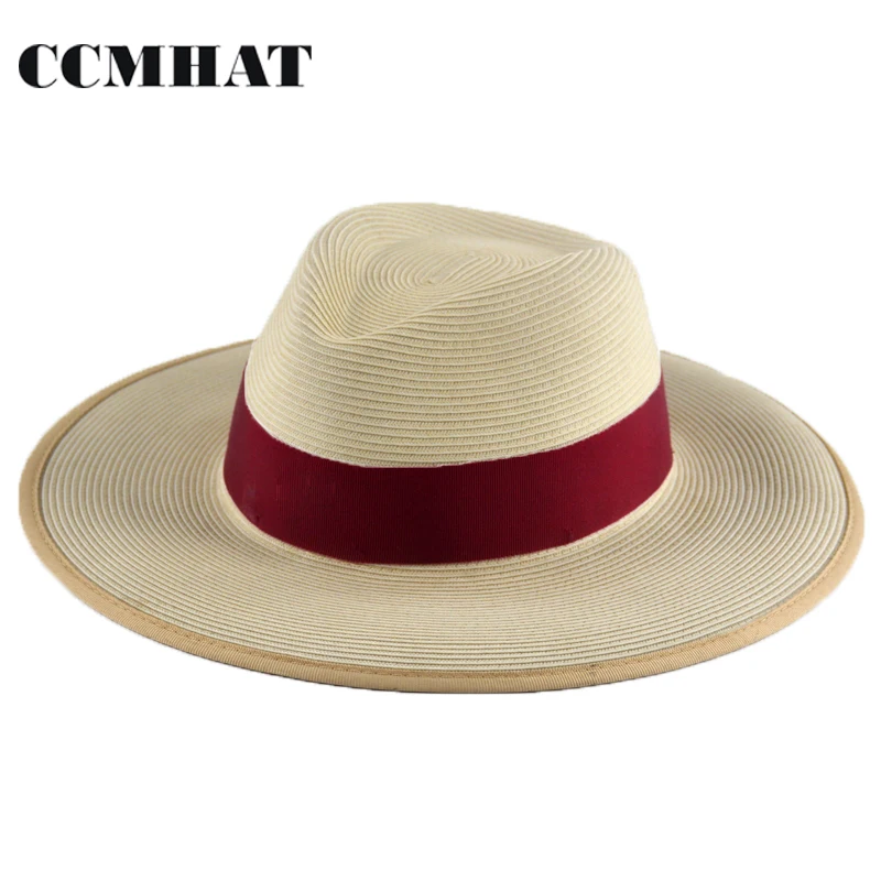CCMHAT Wide Brim Flat Sun Hat For Women Red Decoration Flat Fedoras