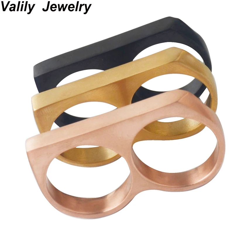 Stainless Steel Finger Ring Two Finger Ring Mens Gold Black Gold