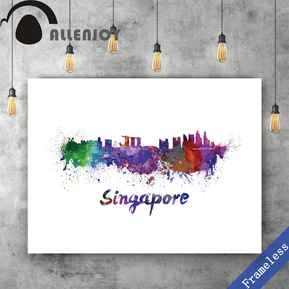 

Unframed Canvas print Hand Painted watercolor colorful city Singapore poster picture wall art Oil painting decoration home decor