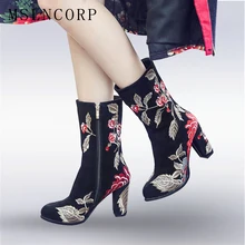 Size 34-43 New Genuine Leather Women Boots Spring Autumn Thick High Heels Cow Leather Snow Boots Embroider Shoes Knee high Boots Size 34-43 New Genuine Leather Women Boots Spring Autumn Thick High Heels Cow Leather Snow Boots Embroider Shoes Knee high Boots