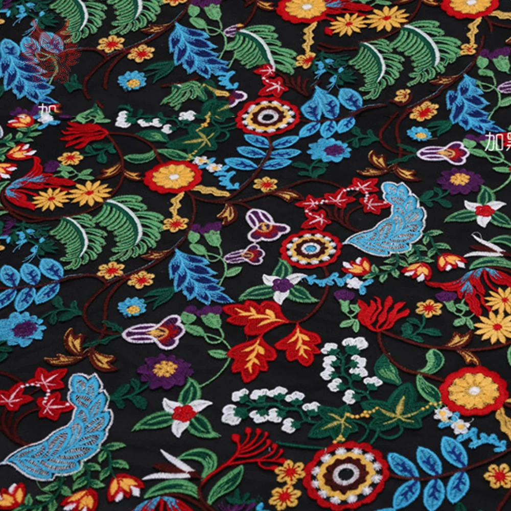 Роскошная разноцветная Цветочная вышивка, сетчатая кружевная ткань для свадебного платья, черная сетчатая кружевная ткань, ткань tecidos stoffen SP4505