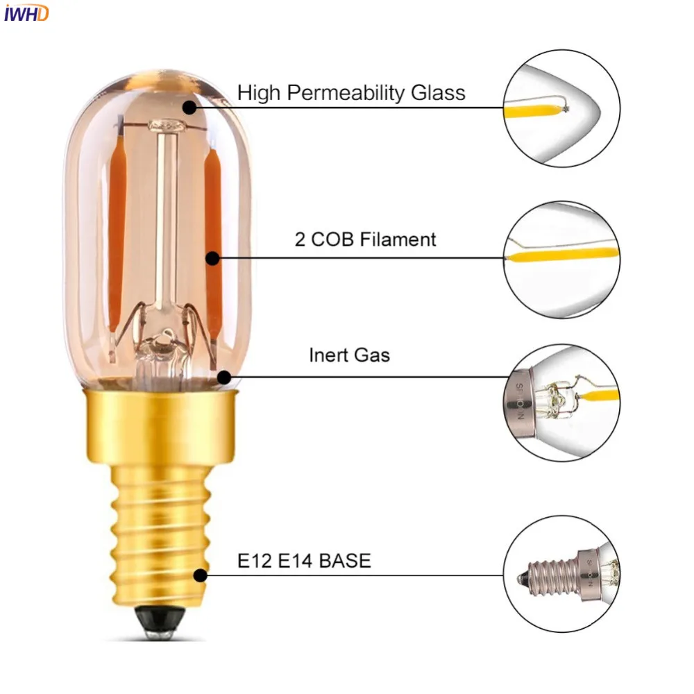 IWHD T22 затемнения светодиодный лампочка эдисона E14 1 Вт Светодиодный нити Lampara Винтаж подвесной светильник в стиле ретро промышленных украшение Bombilla ампулы