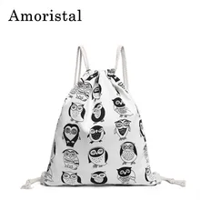 Canvas Owl Drawstring Bag Backpack Women Fitness Sport Female Beach Drawstring Bag School Boy/Girls Bookbags Bagpack Bags B204