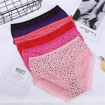 

Women Bralette Women's Underwear Dot Print Briefs Lace Stitching Mid-Rise Panties Female Sexy Briefs Panties