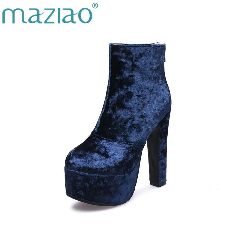 

MAZIAO Velvet Women Boot Autumn Winter Party Nightclub Ladies Shoes Extreme High Heels Round Toe Platform Ankle Boots for Woman