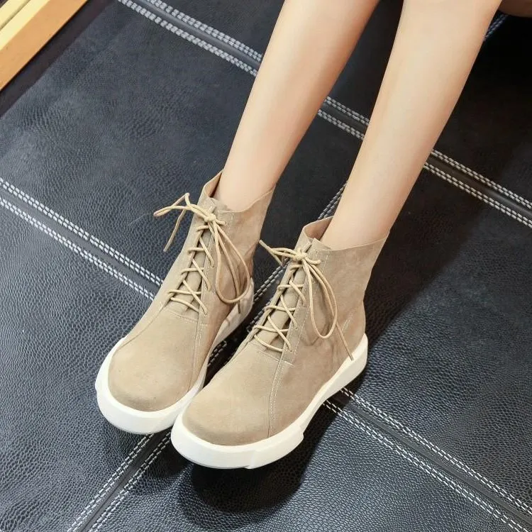 

MoBeiNi 2018 winter round head knight short tube front strap PU women's shoes women's boots snow boots flat boots booties