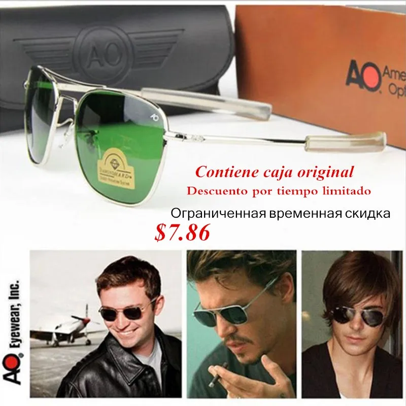 Comprar Aviación gafas de sol hombres 2019 gafas de conducción piloto Ejército Americano militar Optico AO gafas de sol Oculos de sol