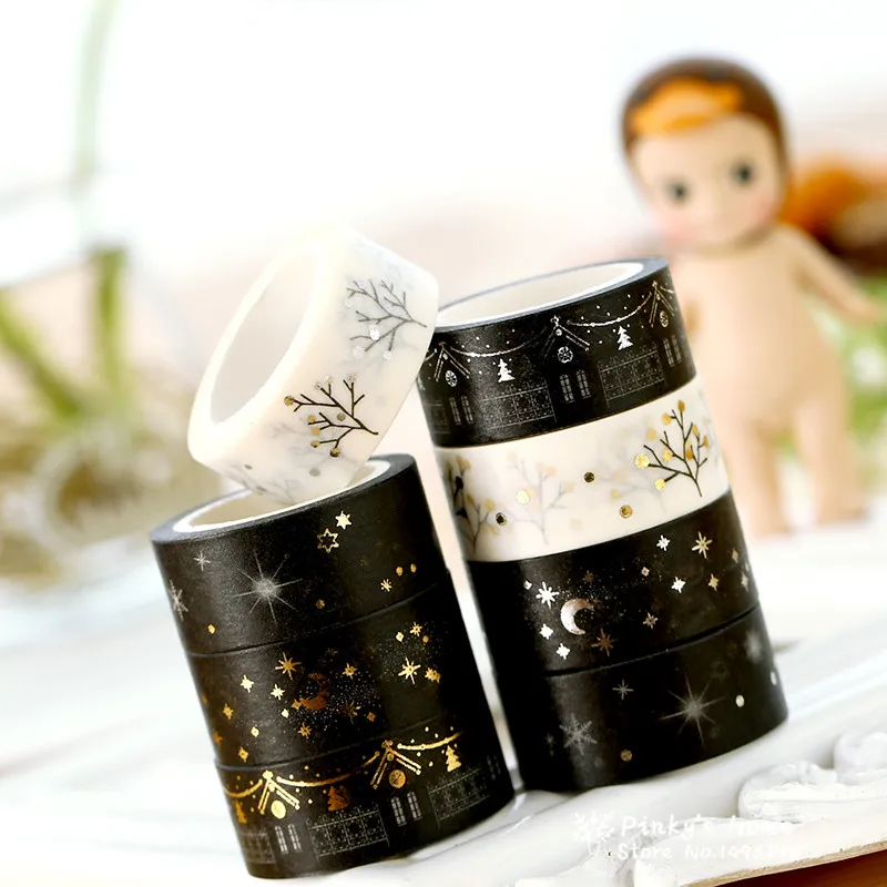 1 шт., японская Золотая клейкая лента васи, клейкая лента из фольги, клейкая лента для рождественского подарка, клейкая лента для горячего тиснения