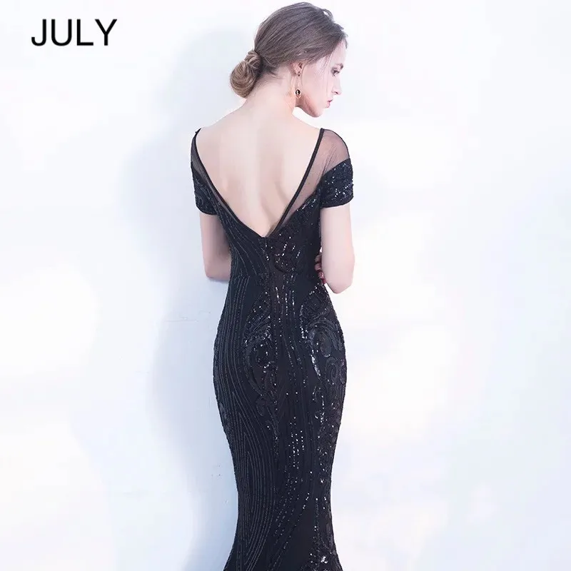 Женское вечернее платье с открытой спиной Robe De Soiree JULY Черное блестками новинка