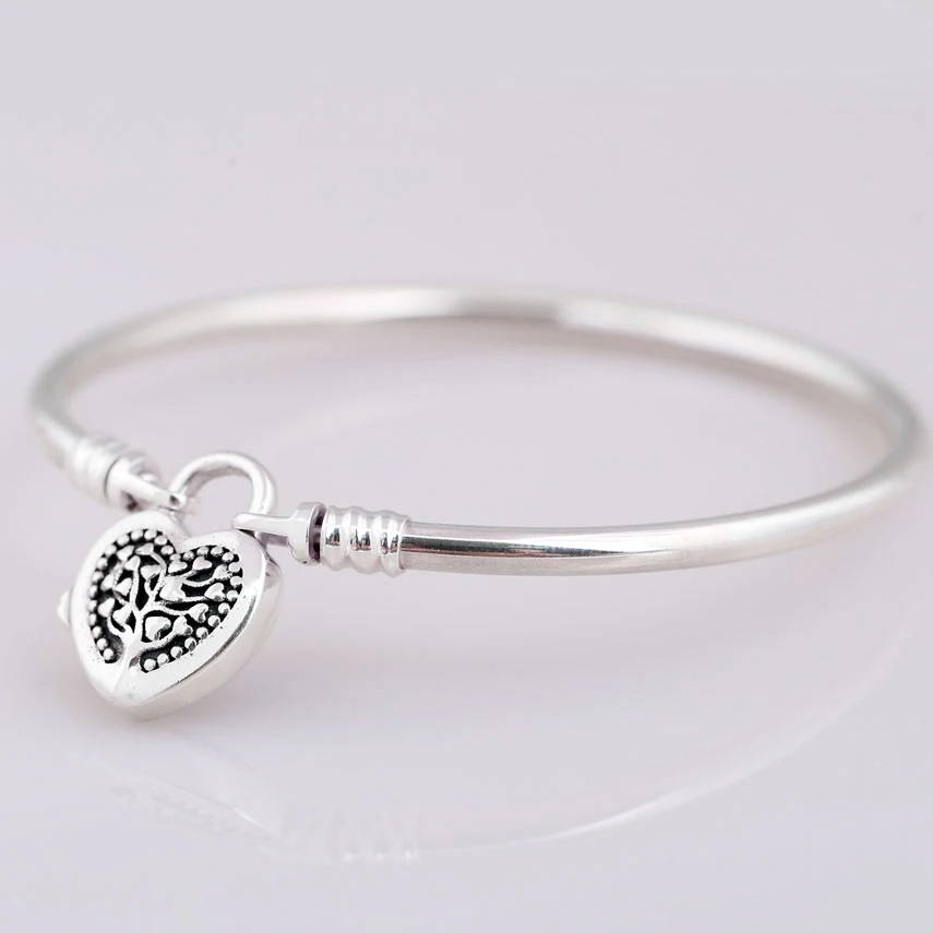 

New MOMENTS Tree of Life Love Heart padlock Clasp Bracelet Bangle Fit Bead Charm DIY Pandora Jewelry 925 Sterling Silver Bangle