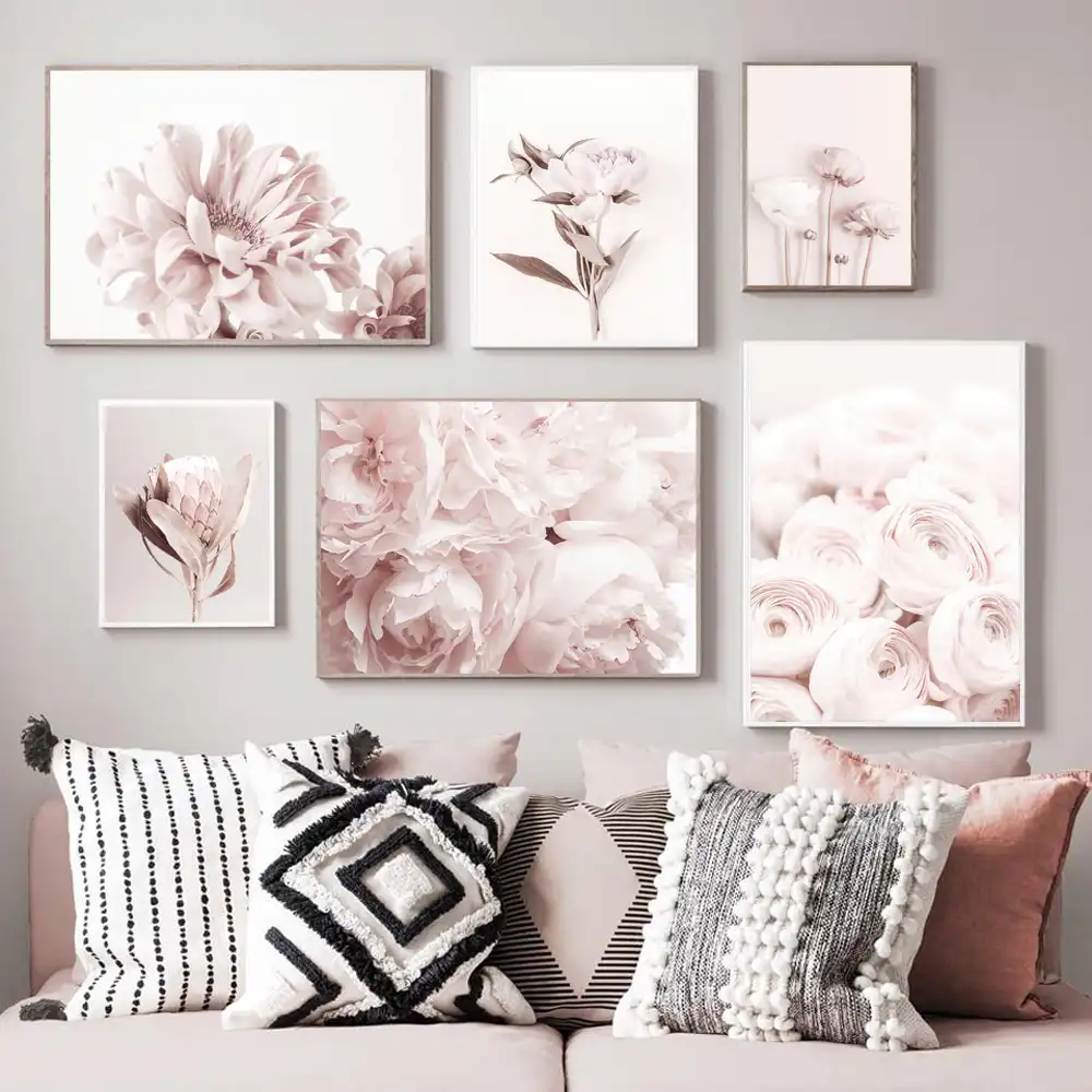Scandinavian Style Peony Flower Canvas Print Large Wall Art Scandinavian Style Peony Flower Canvas
