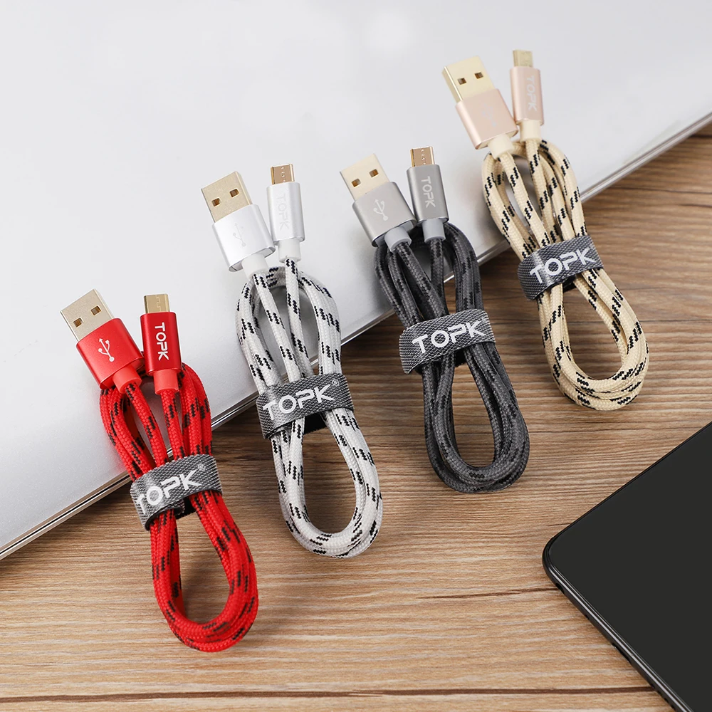 TOPK 5 шт микро USB кабель ультра прочный и для передачи данных нейлоновая оплетка ЗУ