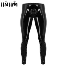 Модное сексуальное мужское нижнее белье, блестящие лакированные кожаные обтягивающие штаны, леггинсы, брюки с отверстием для пениса, Клубная одежда
