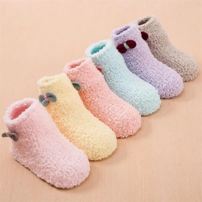 

Joyo Roy Hot Sale Girls Soft Bed Floor Socks Fluffy Warm Winter Pure Color Coral velvet for Princess Non-Slip Baby Gift Socks