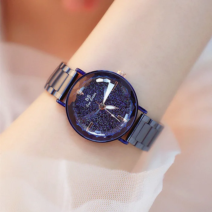 

Starry sky dial Crystal Watch Women Fashion Stainless Steel Quartz Watch Roman Scale Multi Cutting Surface Mirror Women Watch