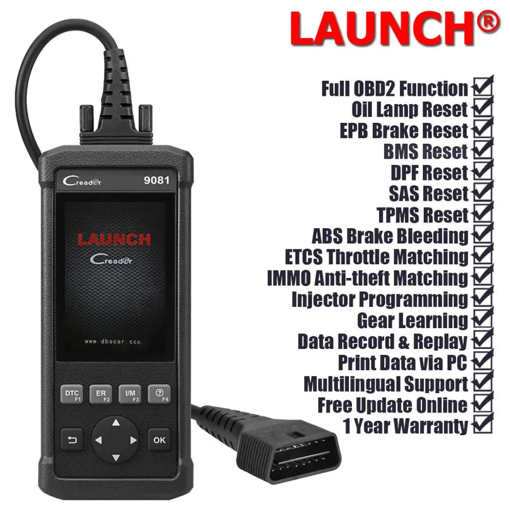 

Launch CReader 9081 Full OBD2 Car Scanner OBD2 DIY Code Reader Auto Diagnostic Tool with 11 Special Functions OBD Tester CR9081