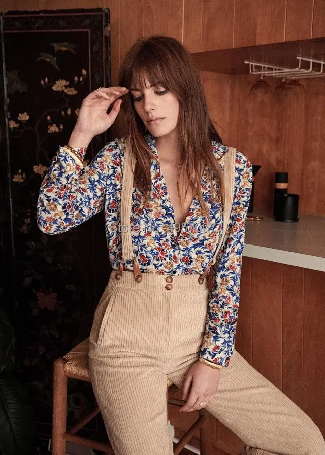 

High Quality Viscose 100% Floral Printed Lapel Long Sleeve Shirt Top - Elfbop 2019ss Ladies Blouse Shirt