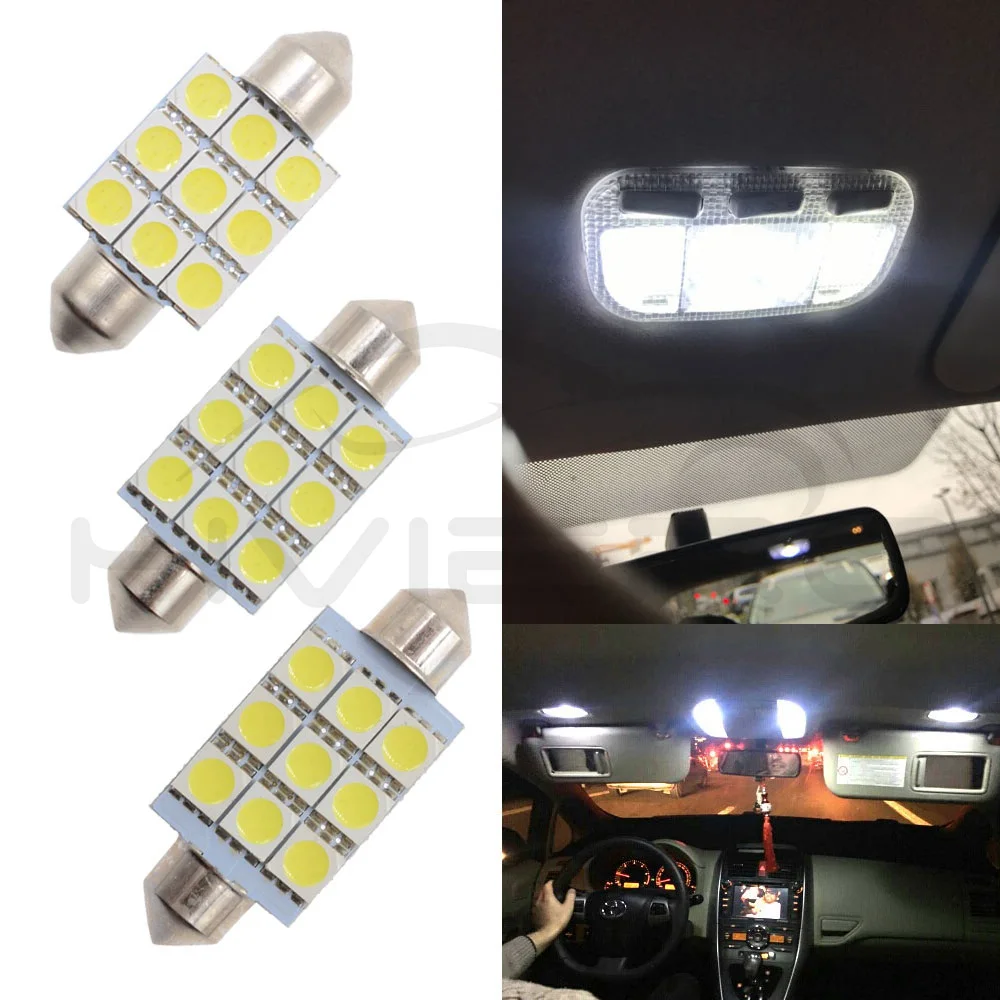 2X белый C5W C10W 5050 SMD 9 светодиодный 36 мм 39 мм 41 мм DC 12 В автоматический светодиодный купольный светильник с фестонами, дверной светильник, лампа для чтения, задний фонарь, резервный светодиодный светильник