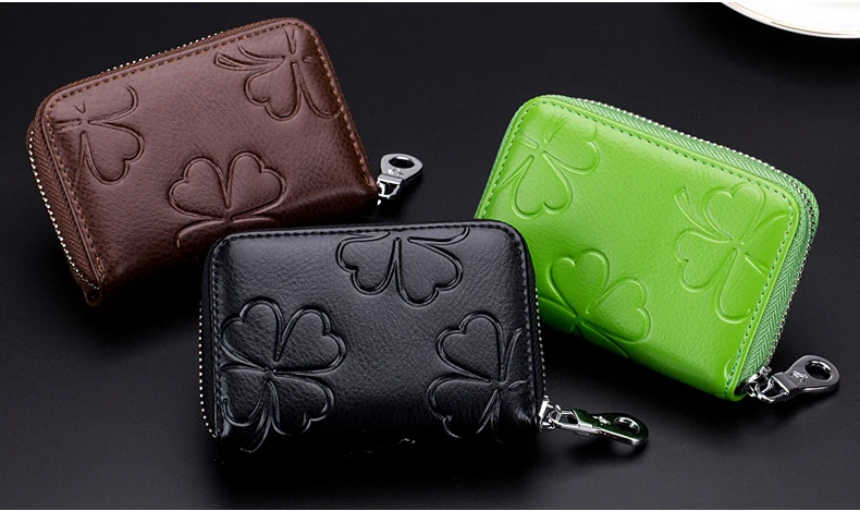 Lomelobo Lady Flower Card Holder Split Leather Girl Zipper Coin Purse Women Business Card Cowhide Female Credit ID Cards Wallets HCL7132  Details (13)
