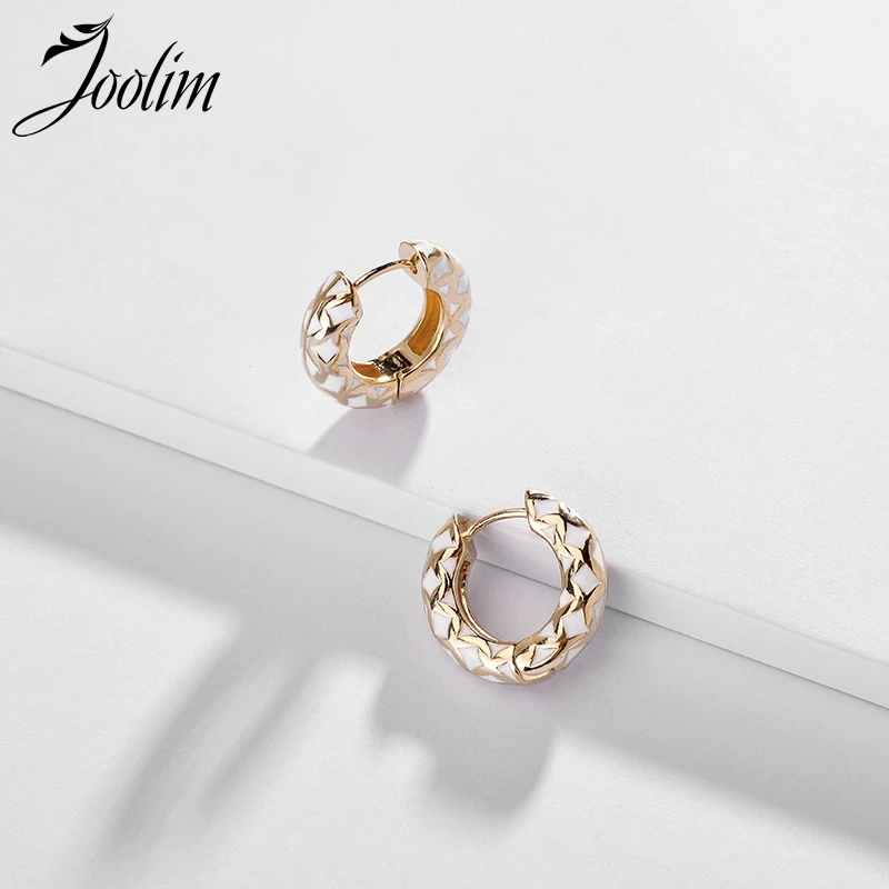 

Joolim Jewelry Wholesale Pattern Enamel Hoop Earringn High End Cooper Simple Earring Trendy Earrings