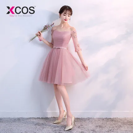 D XCOS 6 стилей пыльные розовые короткие платья для невесты Кружева Дешевые Формальные Выпускные Платья Vestidos De Noiva Robe De Mariage - Цвет: D