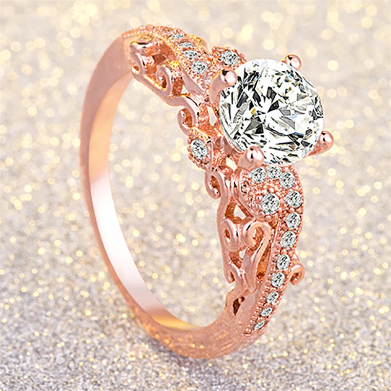 

14K Rose Gold Princess Engagement Ring with Zircon Finger Bague Etoile Topaz Bizuteria Anillos De Gemstone Diamond Jewelry Rings