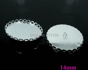 

14mm New Silver tone Plated Copper Blank Bases Round Lace Bezel Cabochon Settings Caps Buttons Back Loop Findings Wholesale